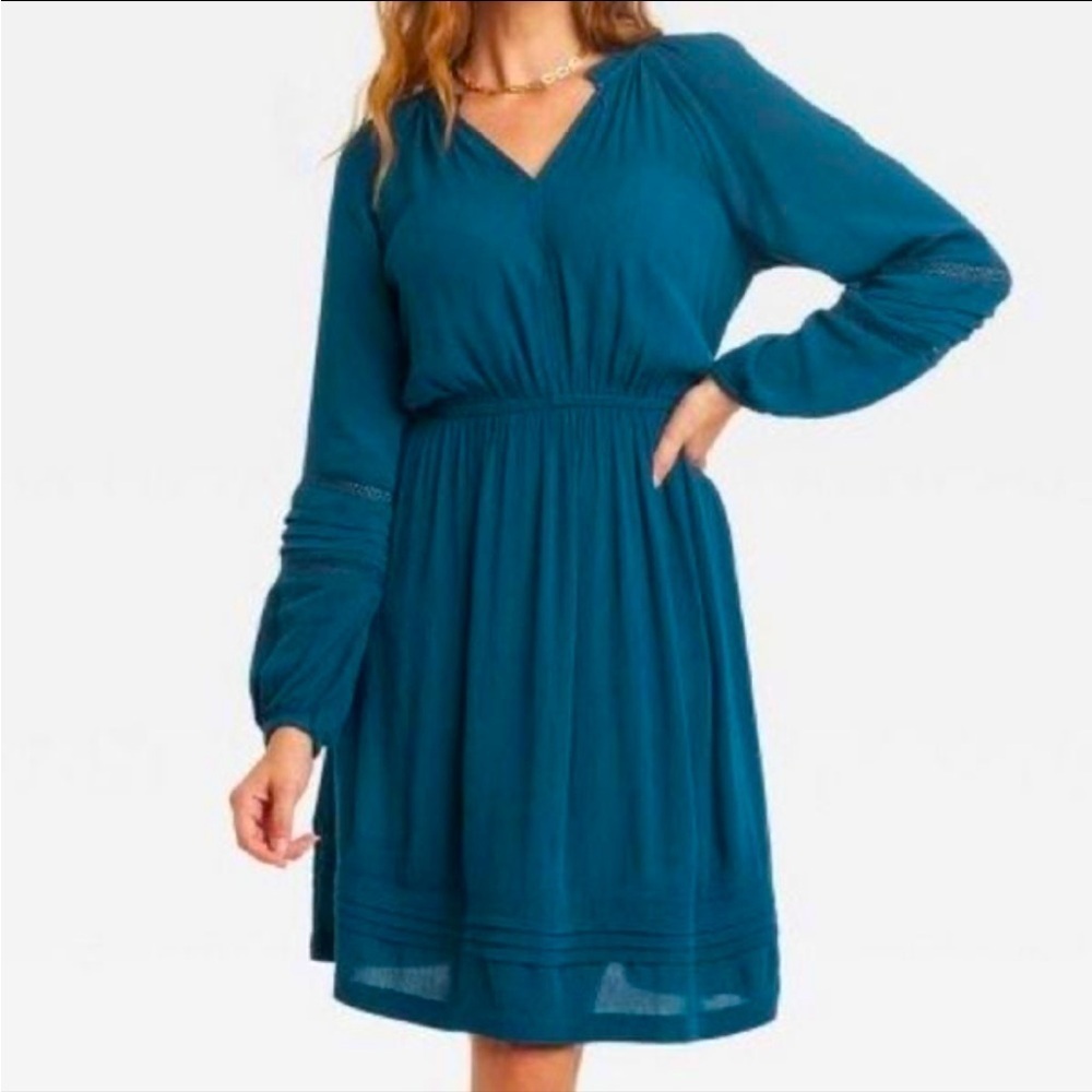 Knox Rose Dark Teal Blue Long Sleeve Lace Knee Length Dress Size Medium